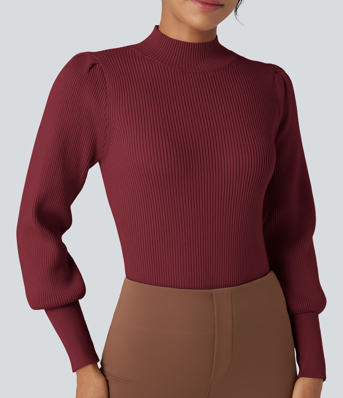Pull col montant manches bouffantes longues