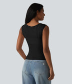 Halara haut décontracté en jersey de coton col bénitier sans manches soutien-gorge intégré bonnets B-DD