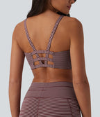 Brassière de sport yoga soutien léger col U découpes à rayures bonnets E-G