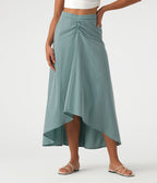 Jupe longue taille haute ourlet asymétrique aspect lin