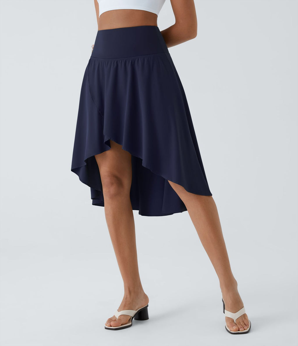 Breezeful™ Jupe Danse Fluide 2-en-1 à Taille Haute Volants Asymétriques Haut-Bas et Séchage Rapide