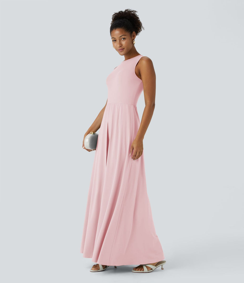 Combinaison Breezeful™ à séchage rapide pour demoiselles d'honneur et invitées de mariage, sans manches, avec fermeture éclair, poches latérales et détails contrastés