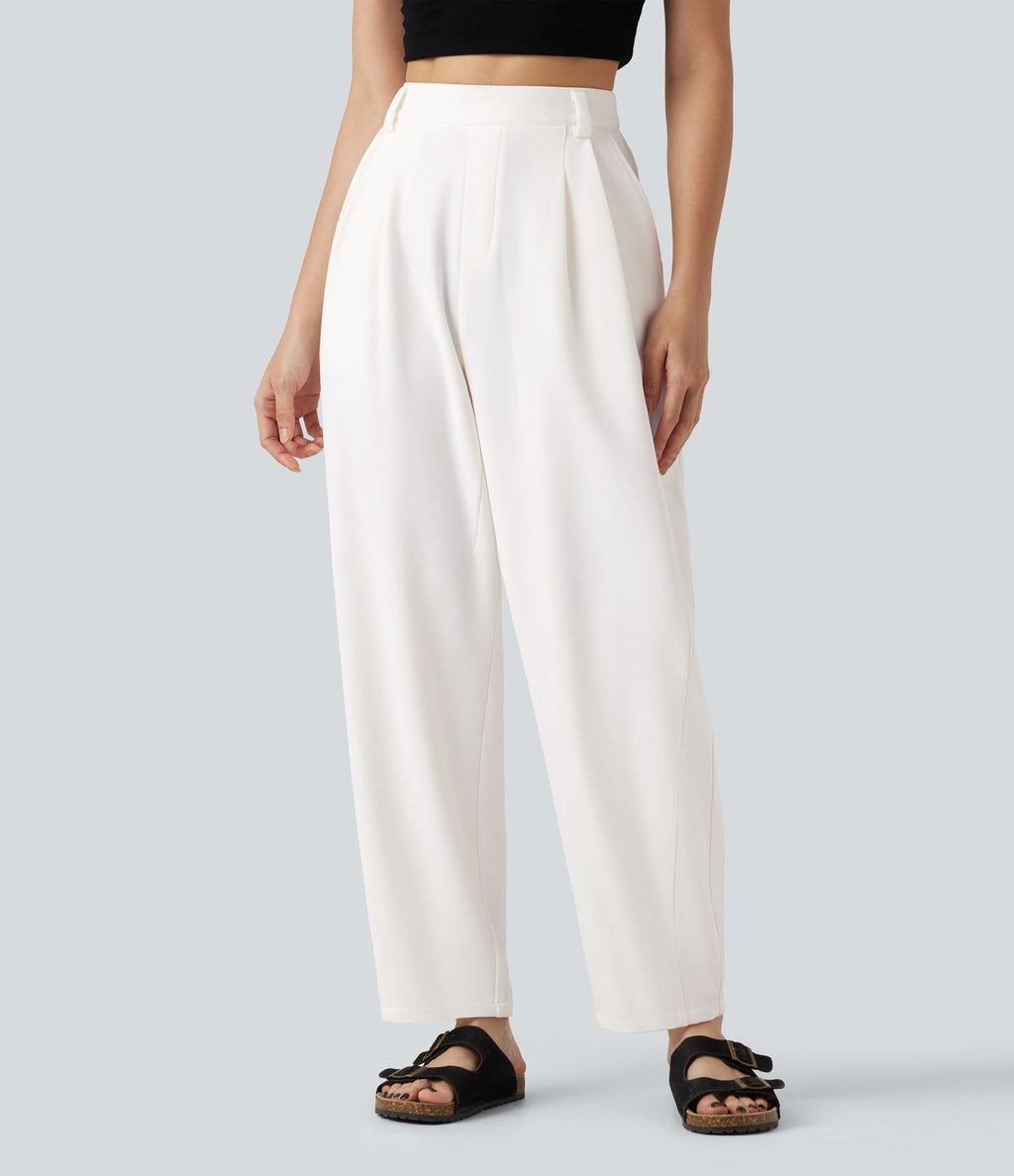 Pantalon tailleur ample, taille haute, coupe ballon, à poches