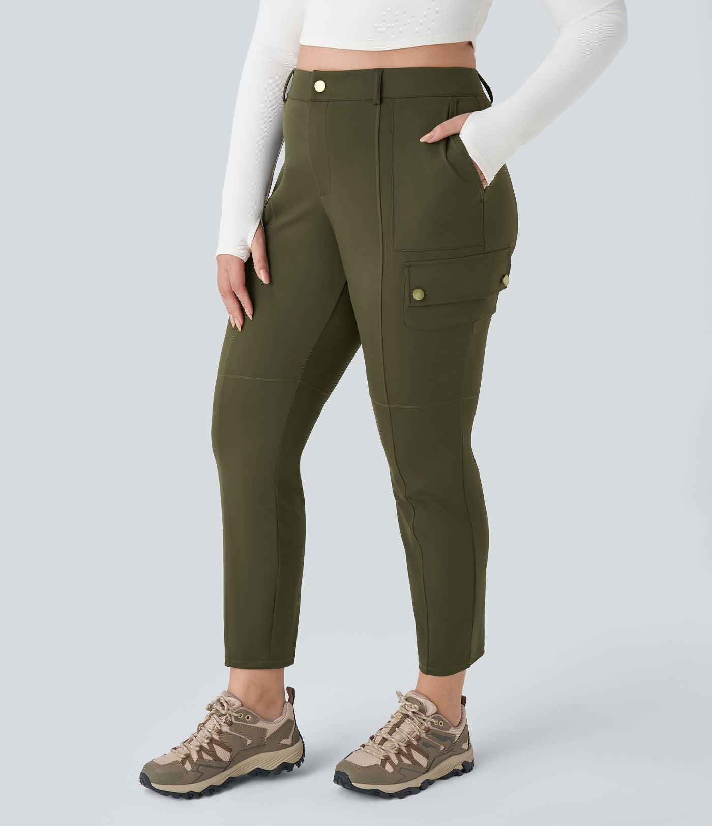Pantalon cargo randonnée grande taille ajusté uni taille haute DayStretch avec poches zippées