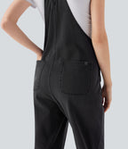 Salopette casual denim Halara Flex™ jambe droite maille extensible avec boutons et multiples poches