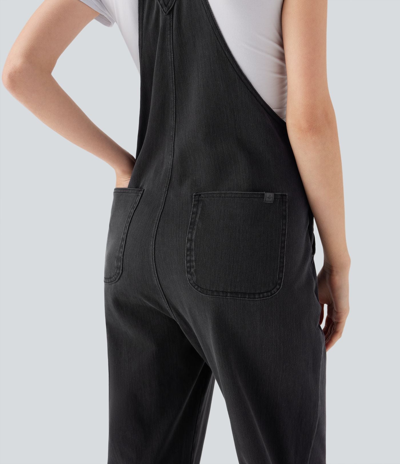 Salopette casual denim Halara Flex™ jambe droite maille extensible avec boutons et multiples poches