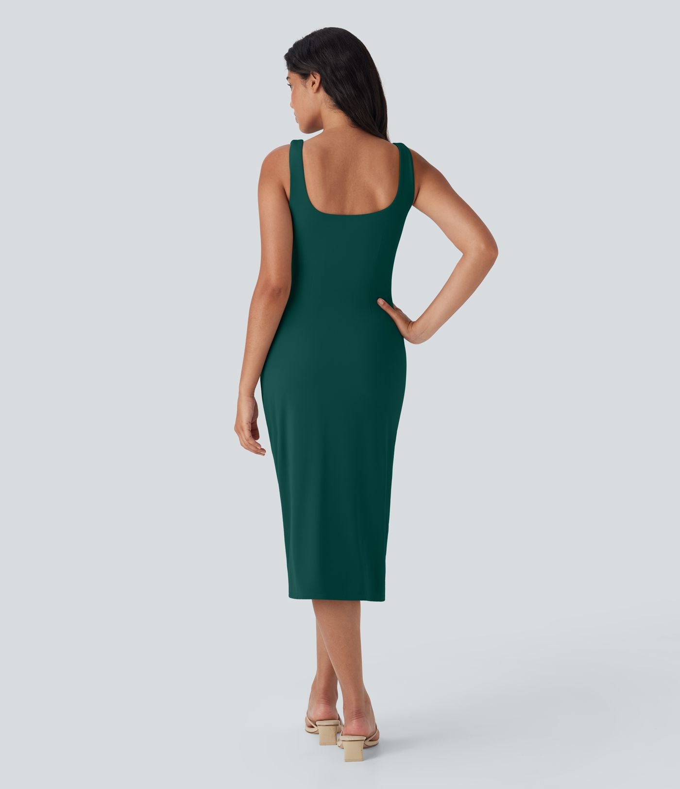Robe moulante mi-longue SoftlyZero™ Airy col carré corset froncée effet frais InstantCool, bonnets E-G