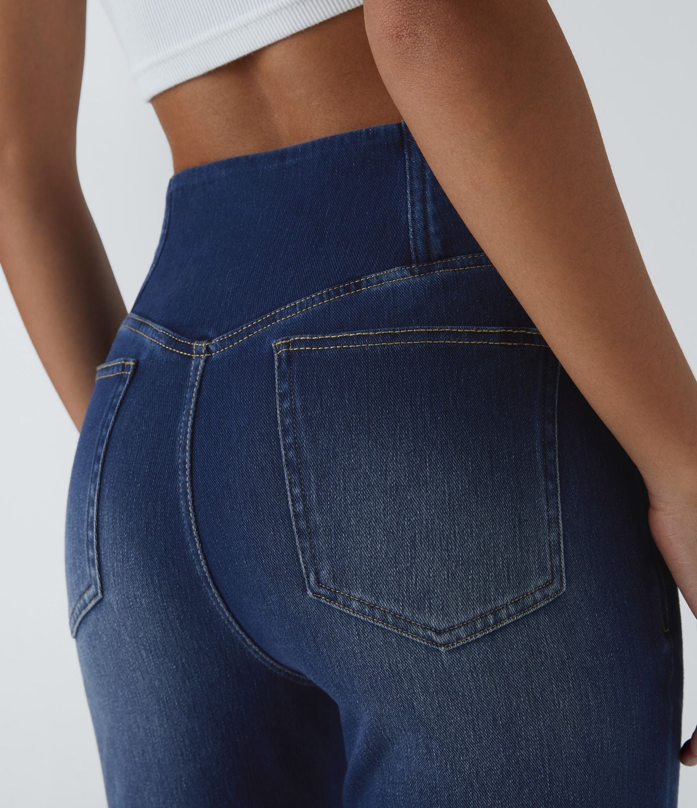 Halara Flex™ Jean Évasé à Taille Haute avec Poche Crossover Tissu Élastique Lavé