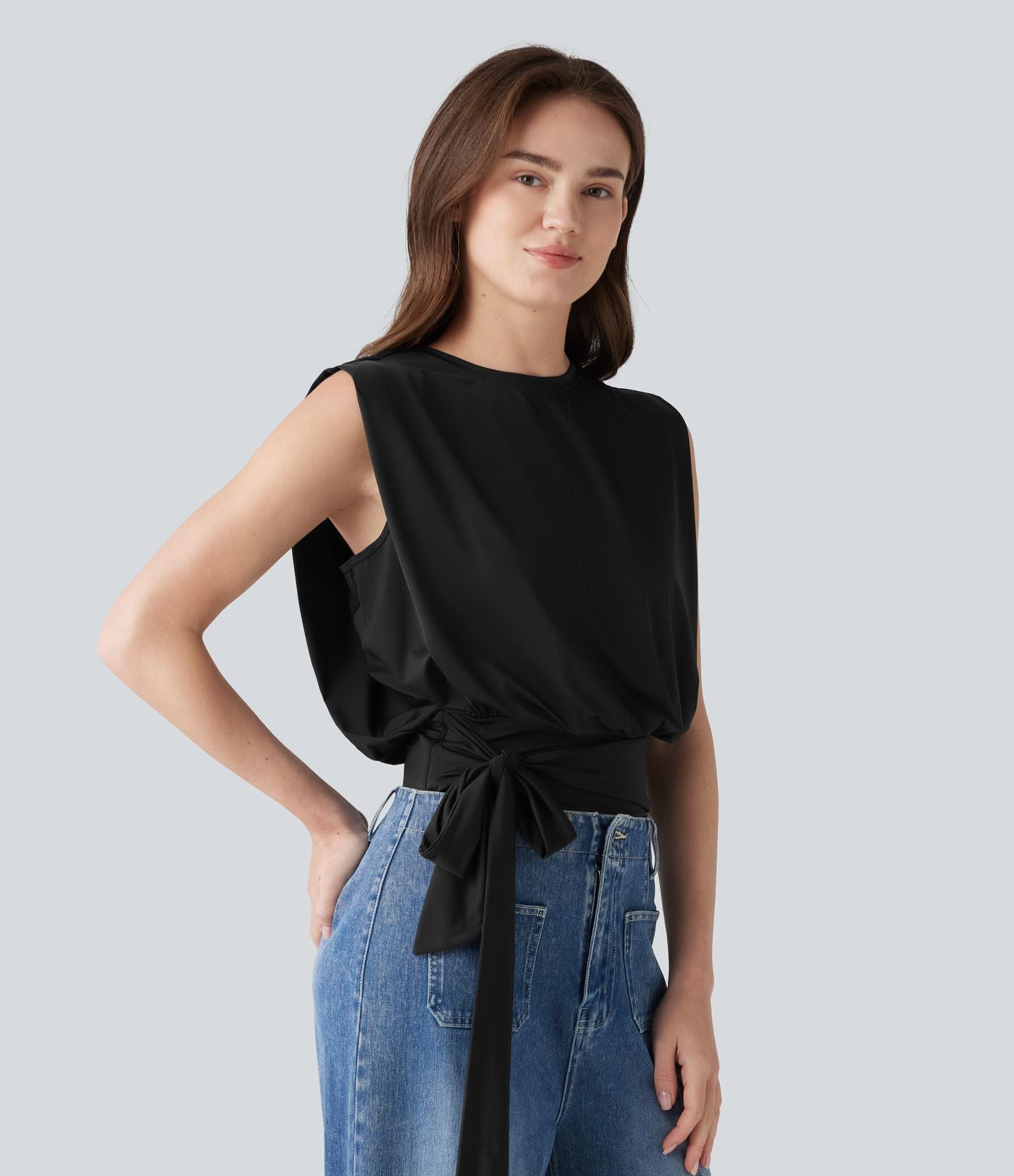 Haut décontracté, col rond, sans manches, à nouer sur le côté, à effet frais InstantCool, protection solaire UPF50+