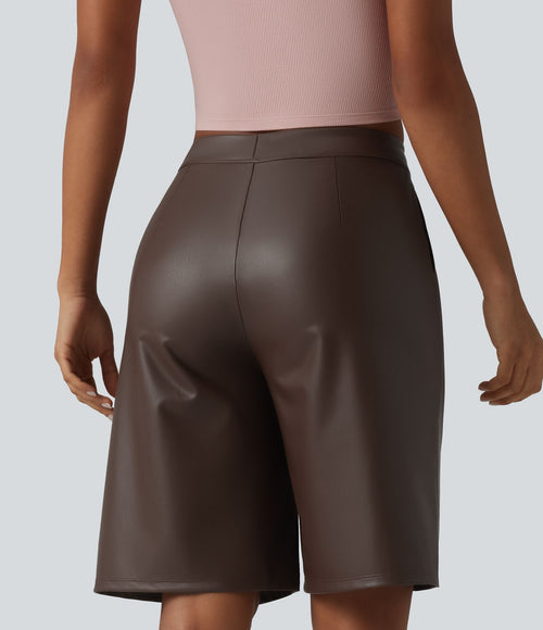 Bermuda décontracté taille mi-haute en PU extensible avec poches 25 cm