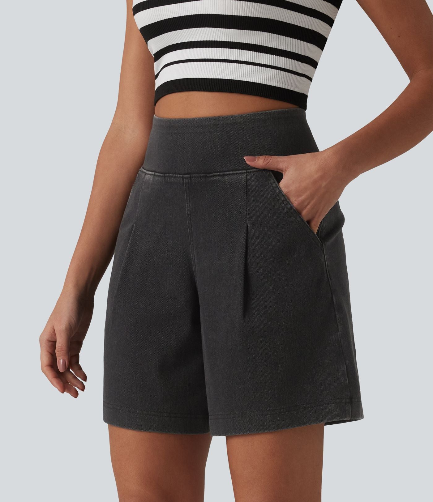 Halara Flex™ Short décontracté ample en jean taille haute 17,5 cm avec poches