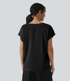 Blouse esprit bureau oversize défroissage facile, col V et manches courtes