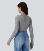 Pull Décontracté à Col Rond, Manches Longues et Volants