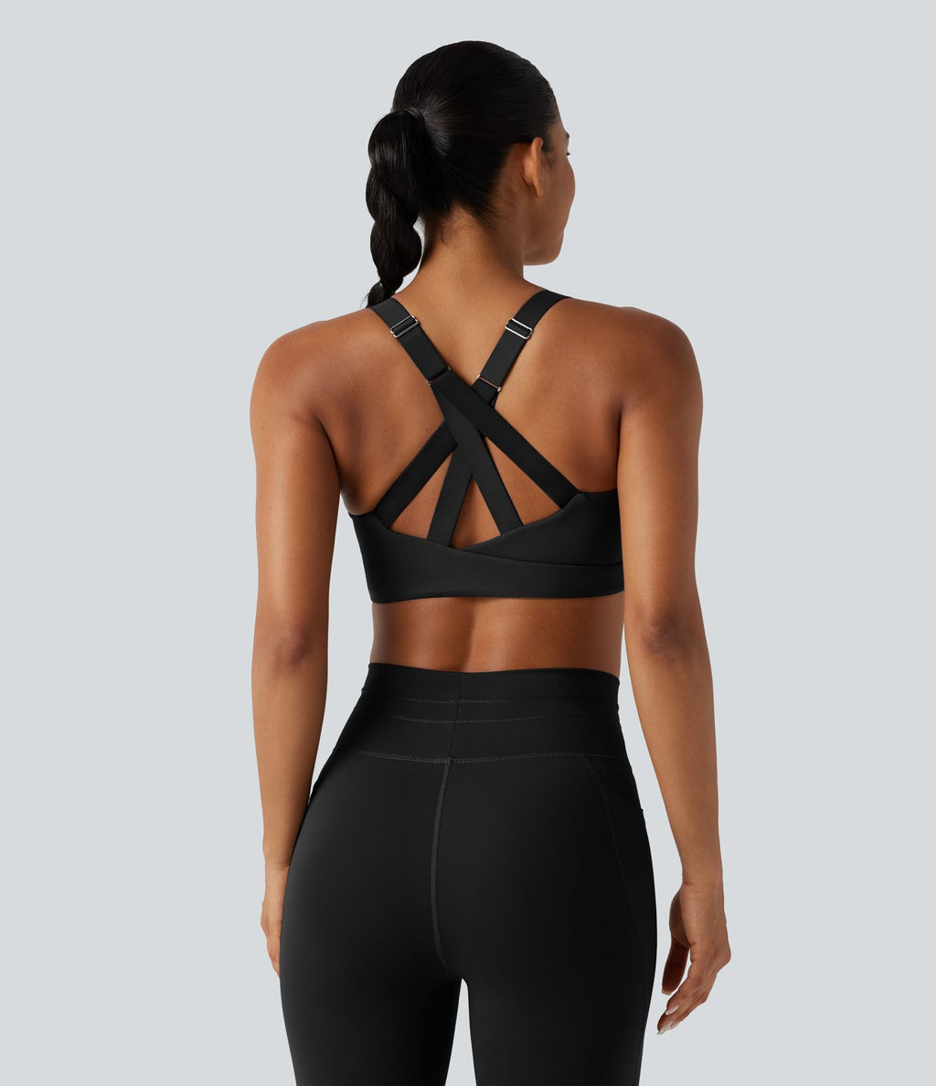 Brassière de sport à maintien moyen avec dos croisé, boucle réglable et brassière intégrée en mesh respirant, effet frais InstantCool, séchage rapide, protection solaire UPF50+