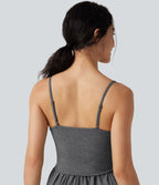 Combi-short casual 2-en-1 chiné froncé avec brassière intégrée et poches — Édition Easy Peasy