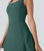Softlyzero™ Airy Robe Sport de danse courte 2-en-1 avec dos nu croisé, encolure en U et poches latérales