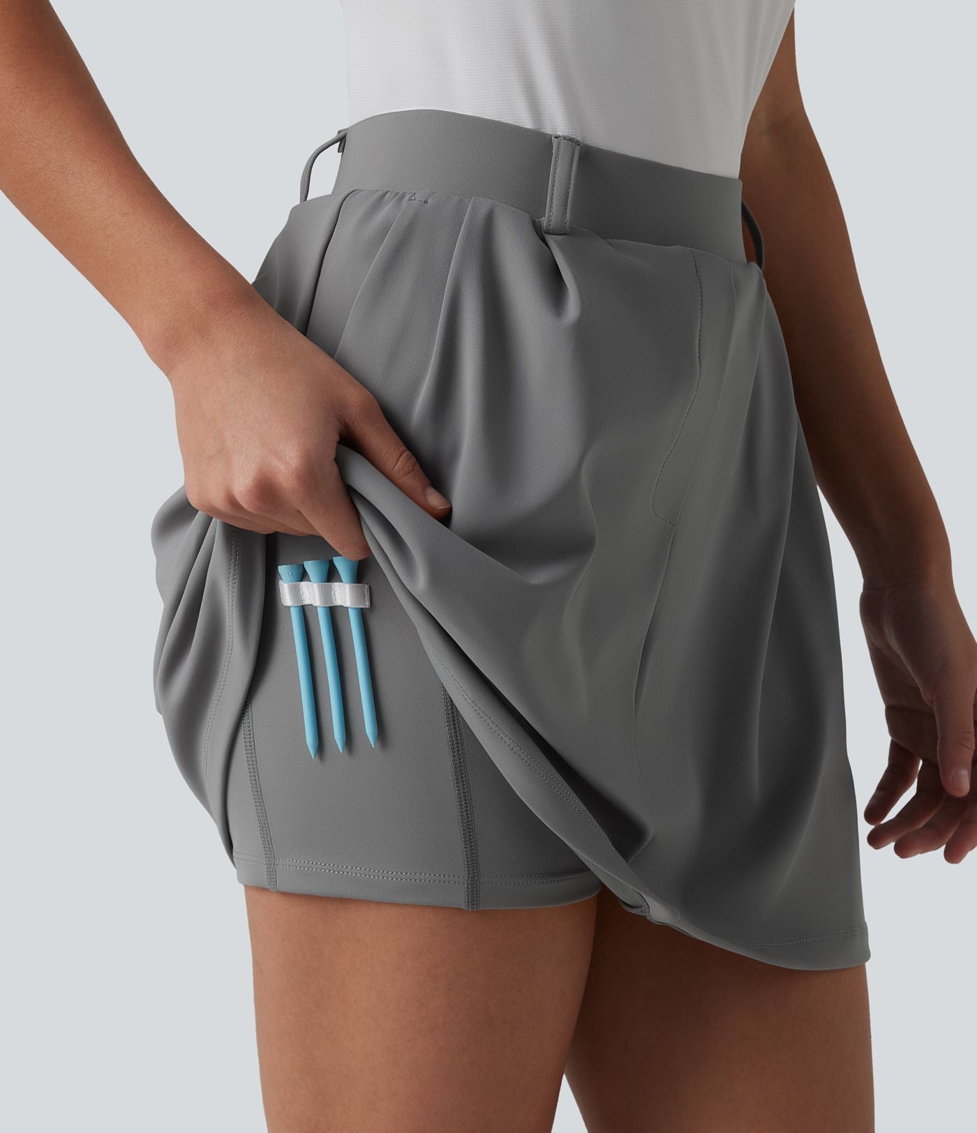 Jupe de golf 2-en-1 évasée taille mi-haute avec poches tees — Poches spéciales golf