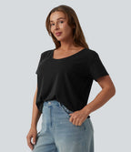 T-shirt casual col V manches chauve-souris dos nu à bretelles croisées