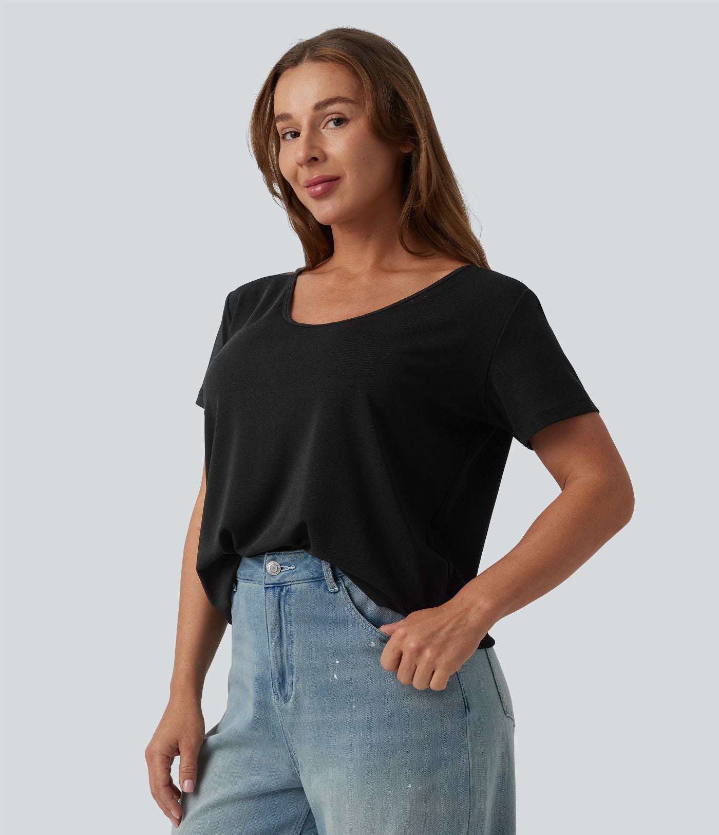 T-shirt casual col V manches chauve-souris dos nu à bretelles croisées