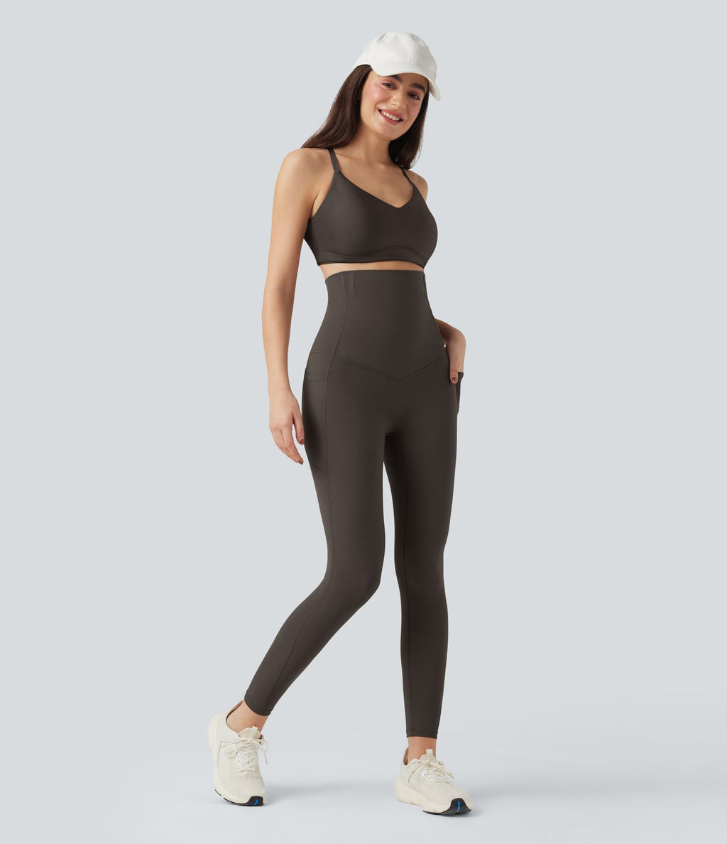 Pantalon large fluide décontracté gainant taille haute avec poches