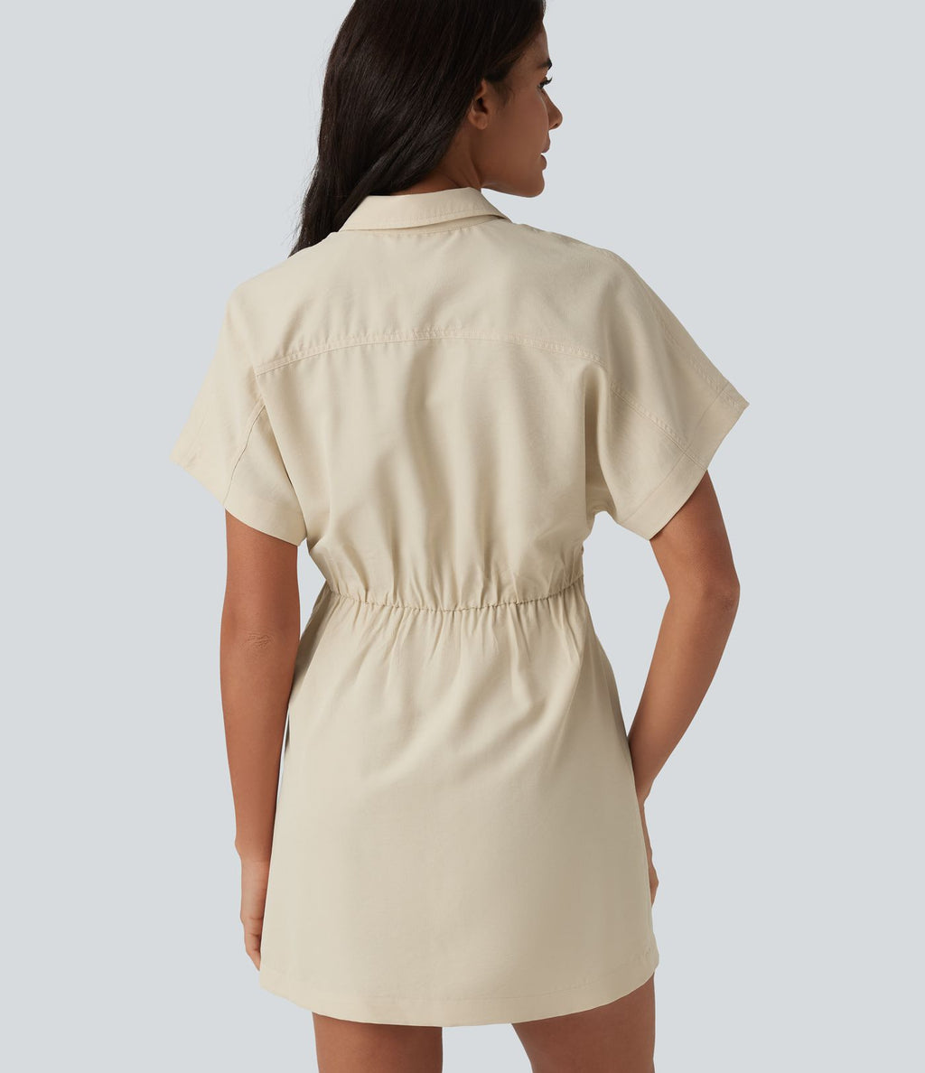 Robe chemise mini bureau à manches courtes avec poche