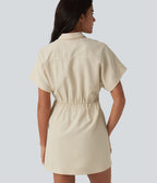 Robe chemise mini bureau à manches courtes avec poche