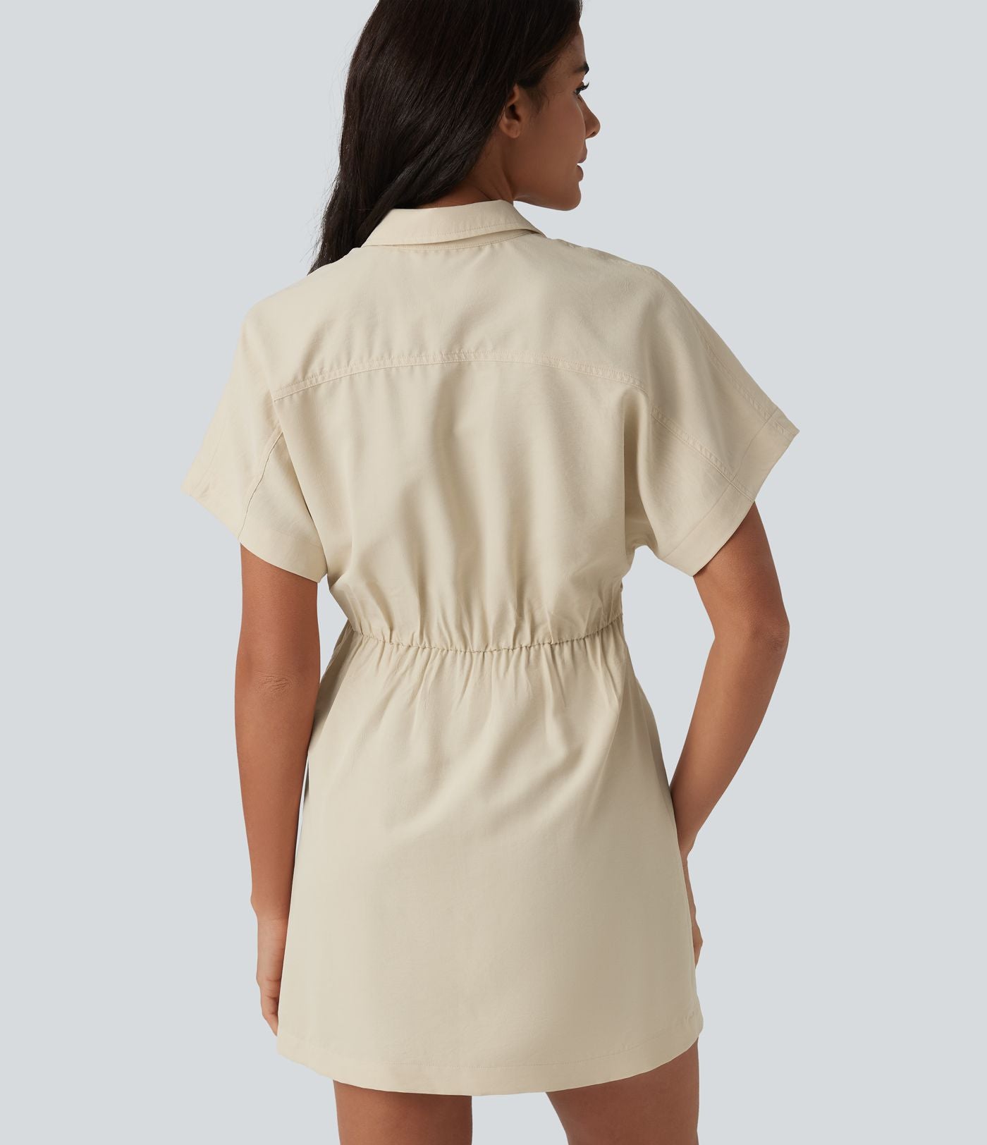 Robe chemise mini bureau à manches courtes avec poche