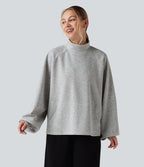 Sweat-shirt col montant à manches longues ourlet asymétrique avec poche