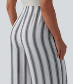 Pantalon casual ample taille haute aspect lin à rayures avec poches
