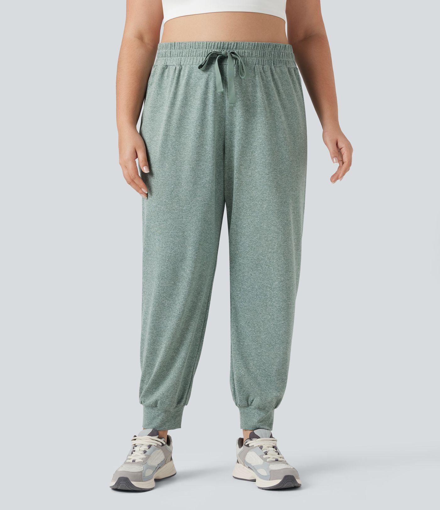 Jogging yoga grande taille froncé taille haute avec cordon de serrage et poches