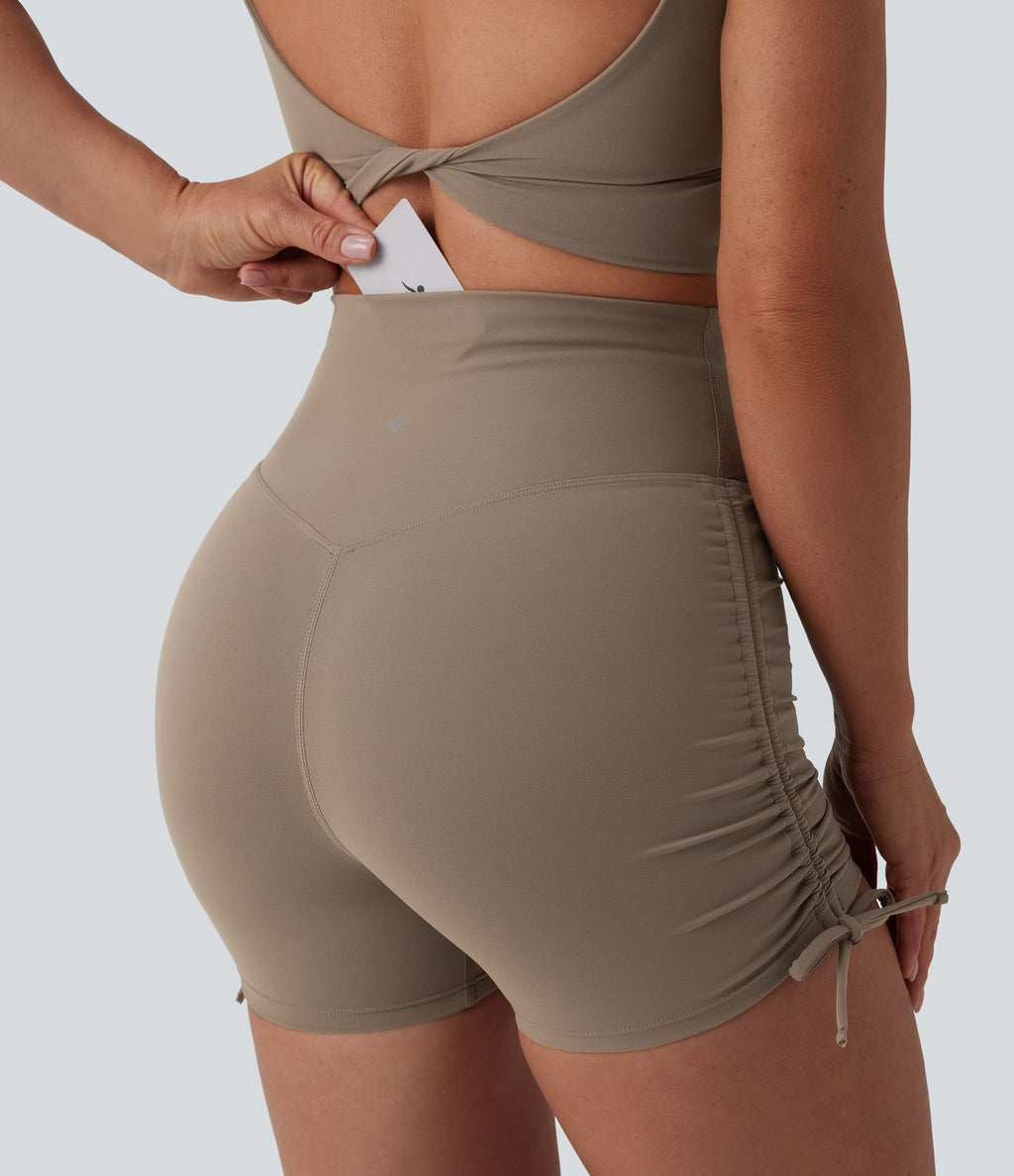 Short cycliste de yoga Halara UltraSculpt™ taille haute froncé lacé 7,5 cm avec poche
