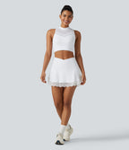 Jupe de golf mini 2-en-1 SoftlyZero™ Airy taille haute croisée à effet frais InstantCool avec ourlet en dentelle et poches, protection solaire UPF50+