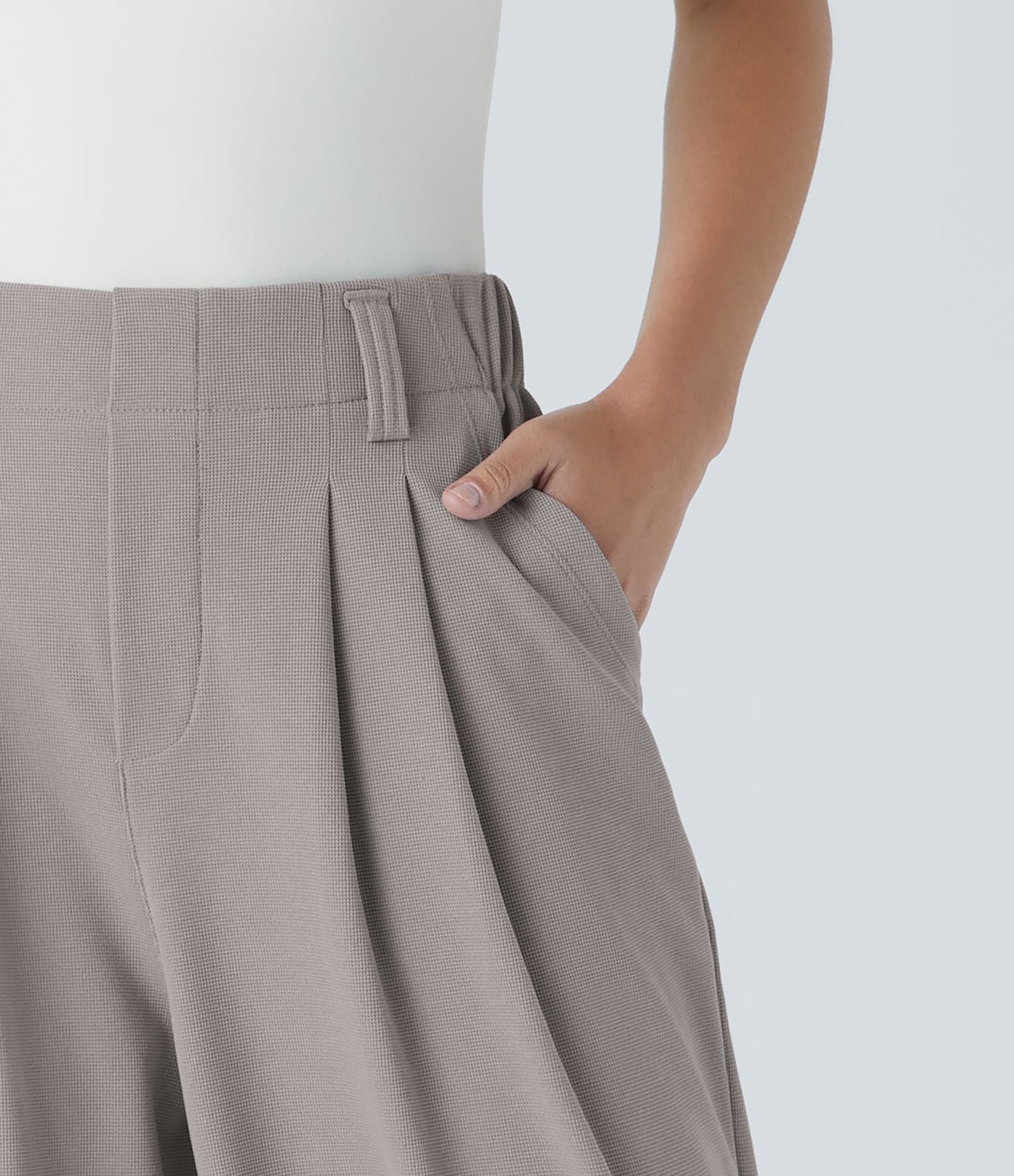 Pantalon Tailleur Large Fluide Halara Flex™ Gaufré Taille Haute Poches Latérales