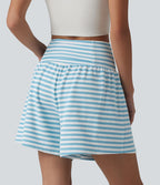 Short casual 2-en-1 à rayures en tissu gaufré taille haute 12,5 cm avec poches