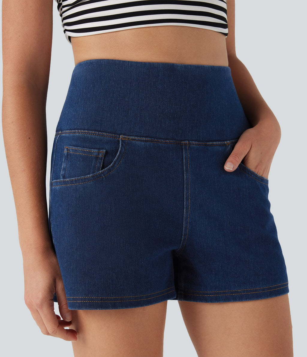Short 7,5 cm décontracté gainant taille haute effet denim avec poches Halara Flex™