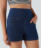 Short 7,5 cm décontracté gainant taille haute effet denim avec poches Halara Flex™