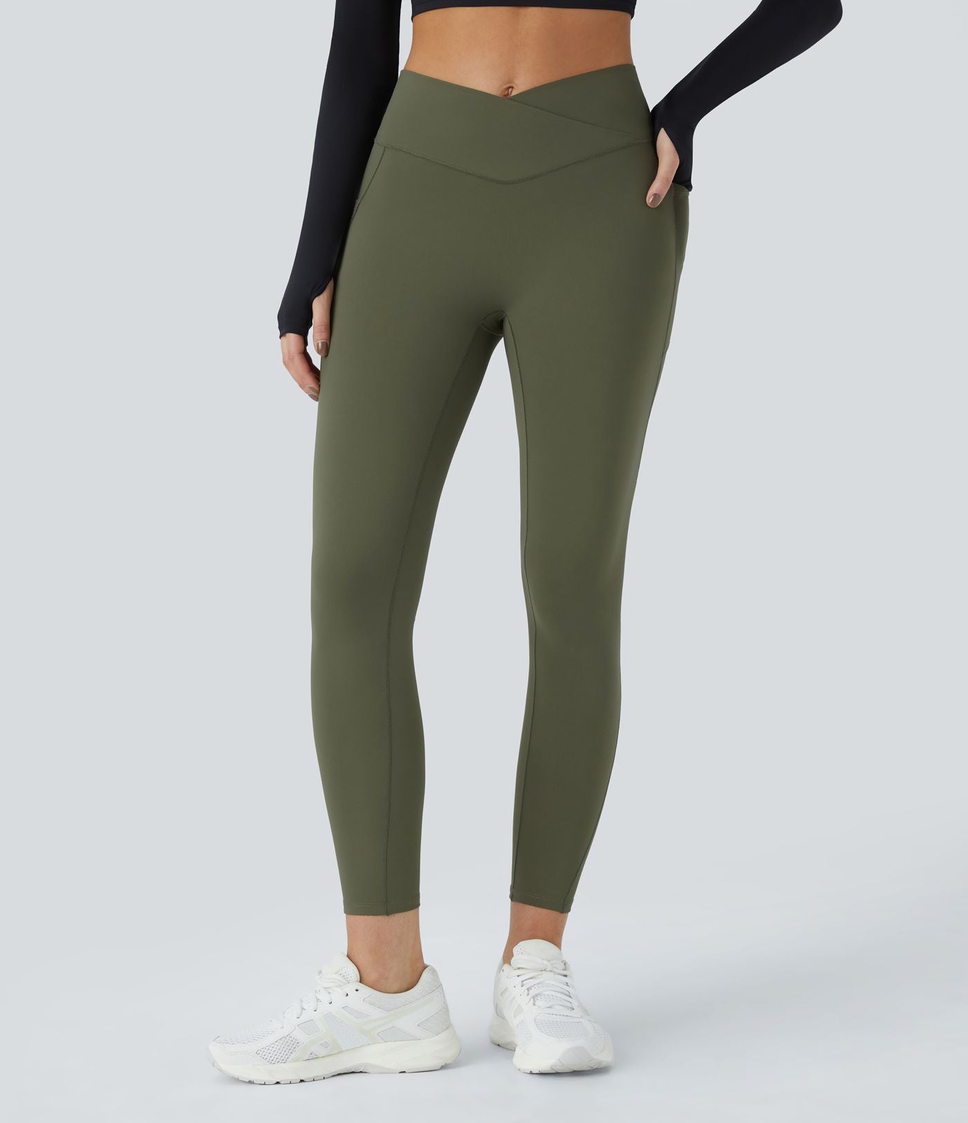 Softlyzero™ Polaire Legging Yoga à Taille Haute Thermique Croisée avec Poches Latérales