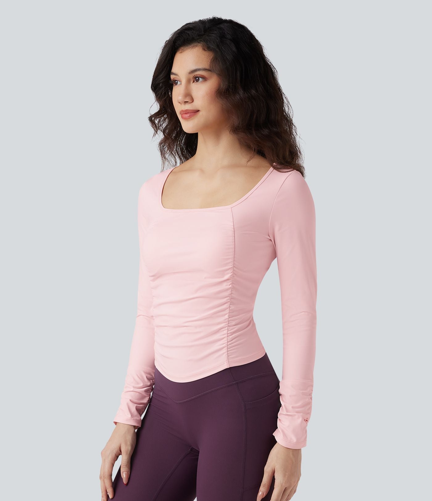 Haut de sport entraînement SoftlyZero™ Airy col carré manches longues froncé effet frais InstantCool