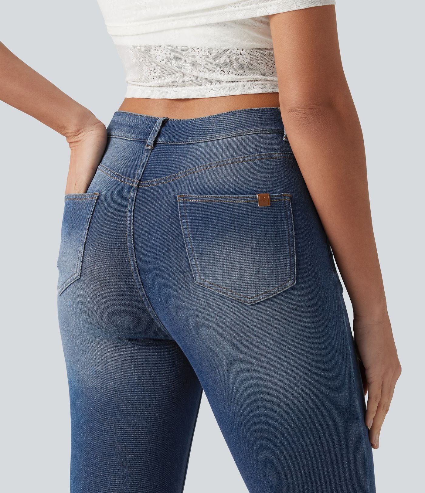 Halara Flex™ Jean slim casual capri taille haute avec fentes et poches