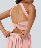 Robe longue fluide fendue avec poches latérales, dos nu et effet torsadé