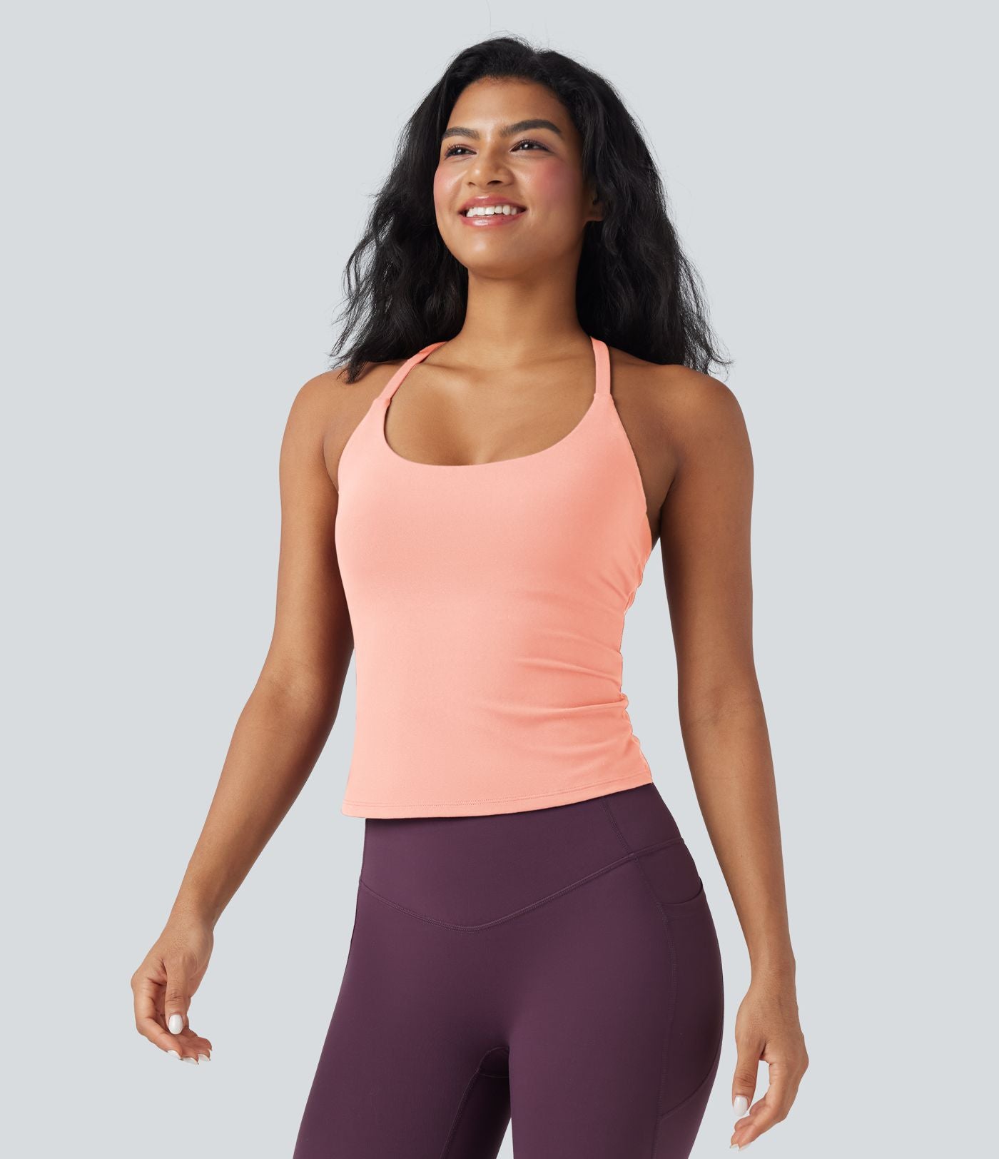 Débardeur de yoga col rond dos croisé à ourlet croisé