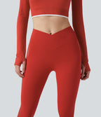 Softlyzero™ Legging Yoga 7/8 Taille Haute avec Poche au Dos Découpe Croisée et Dentelle Contrastante