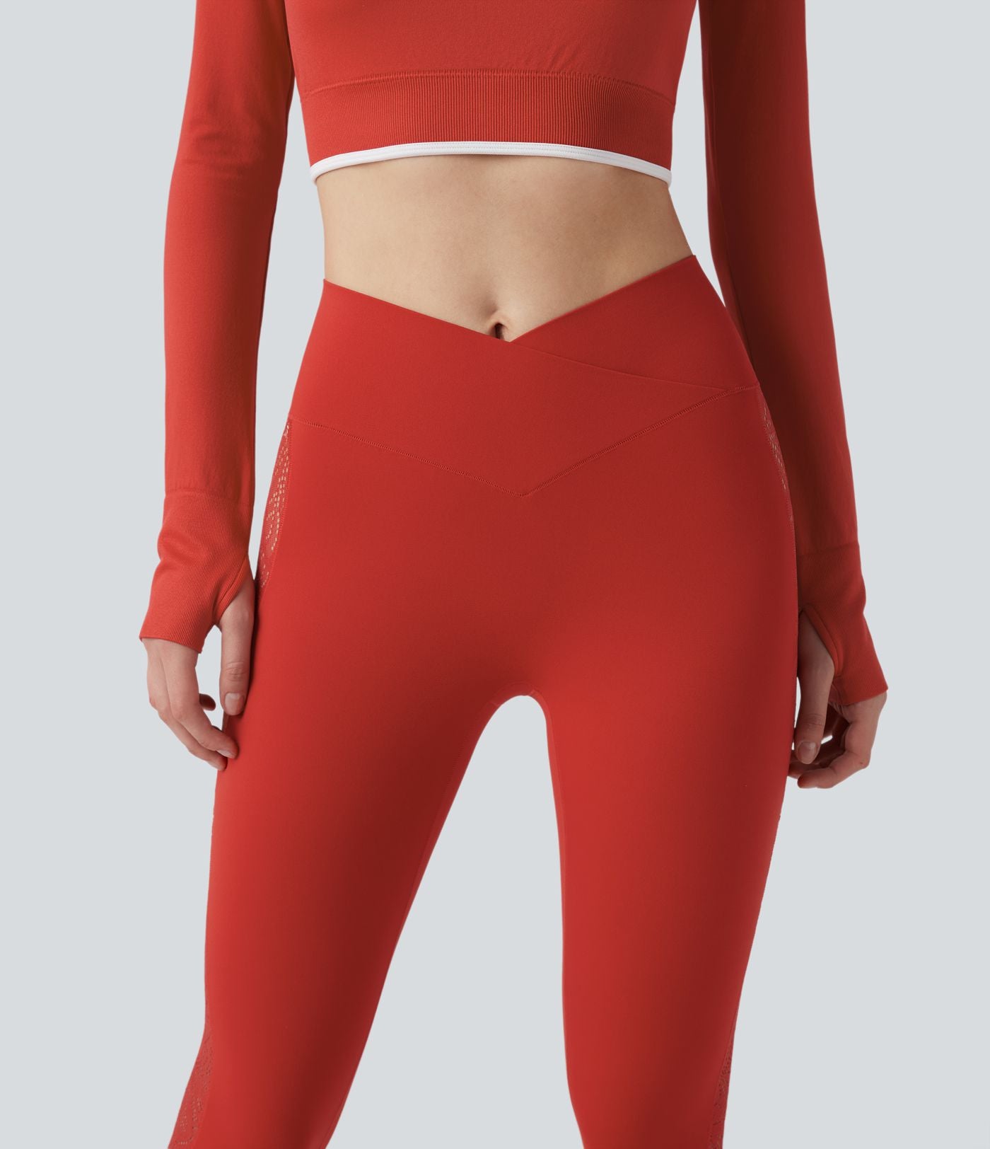 Softlyzero™ Legging Yoga 7/8 Taille Haute avec Poche au Dos Découpe Croisée et Dentelle Contrastante