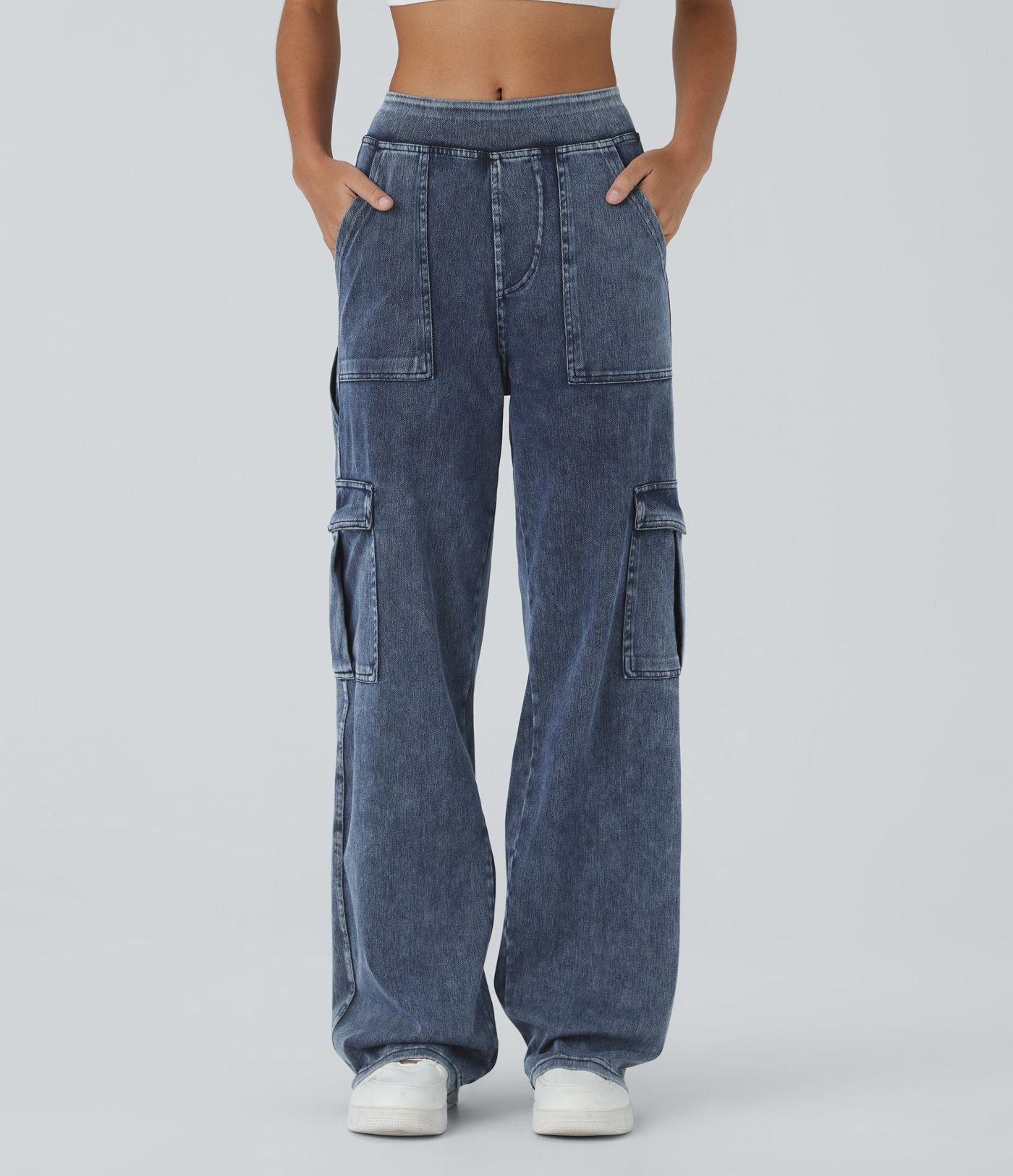 Halara Flex™ Taille Mi-Haute Multiples Poches Jambe Droite Jean Cargo Décontracté Extensible