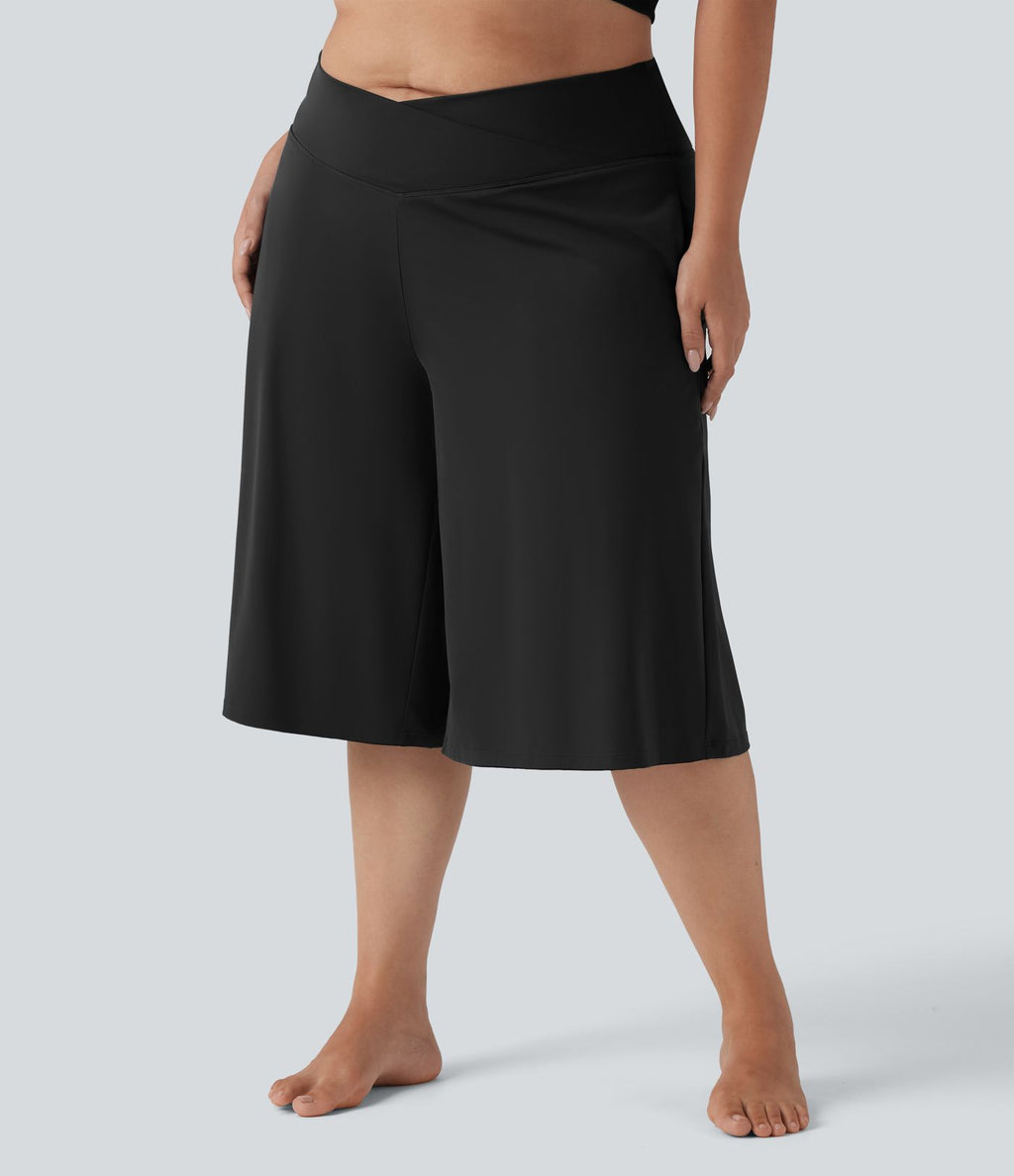 Pantalon corsaire grande taille large SoftlyZero™ Airy taille haute croisée effet frais InstantCool avec poches