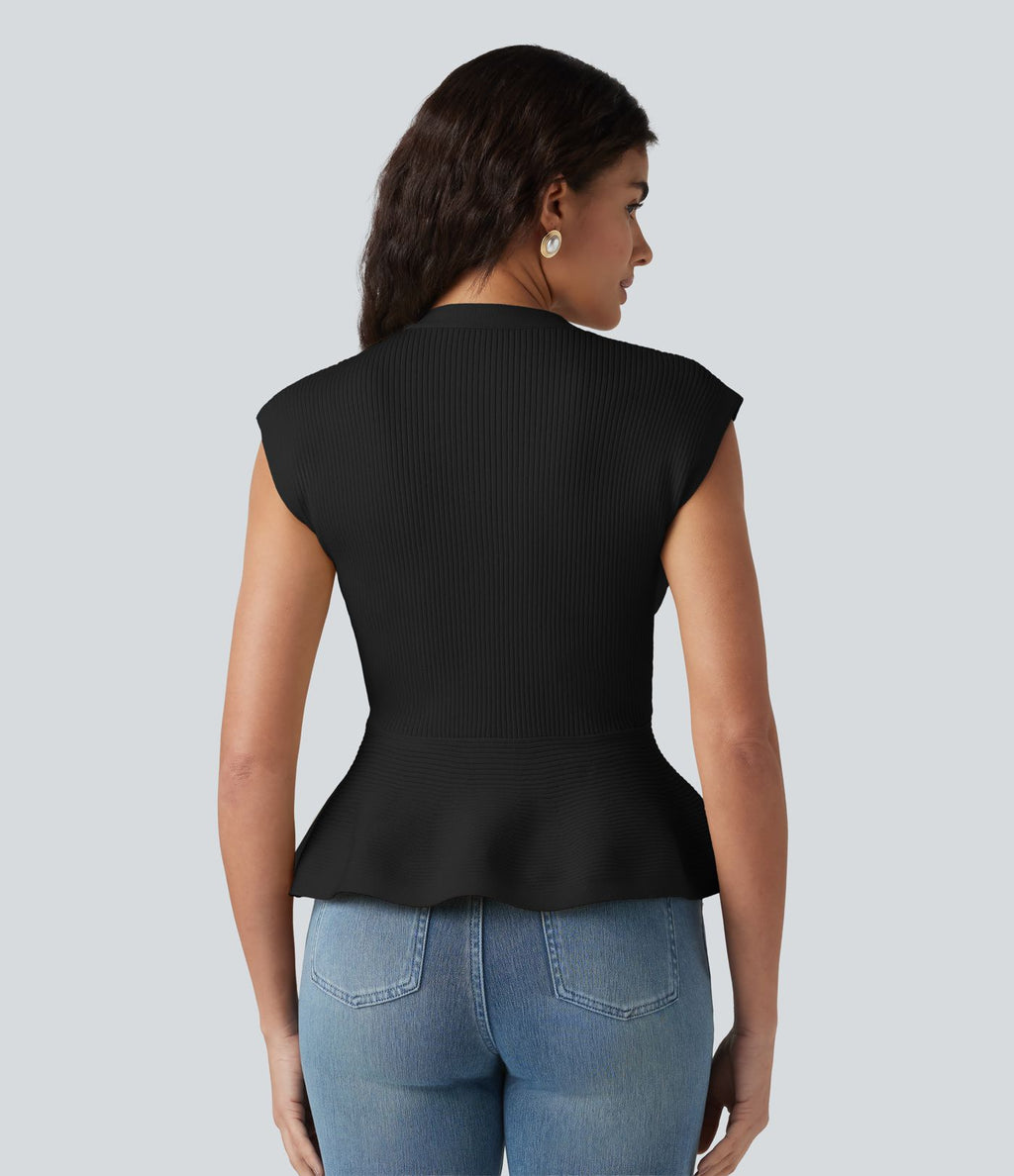 Cardigan péplum col V sans manches