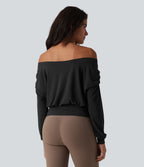 Haut de sport yoga épaules dénudées manches longues oversize effet frais InstantCool séchage rapide