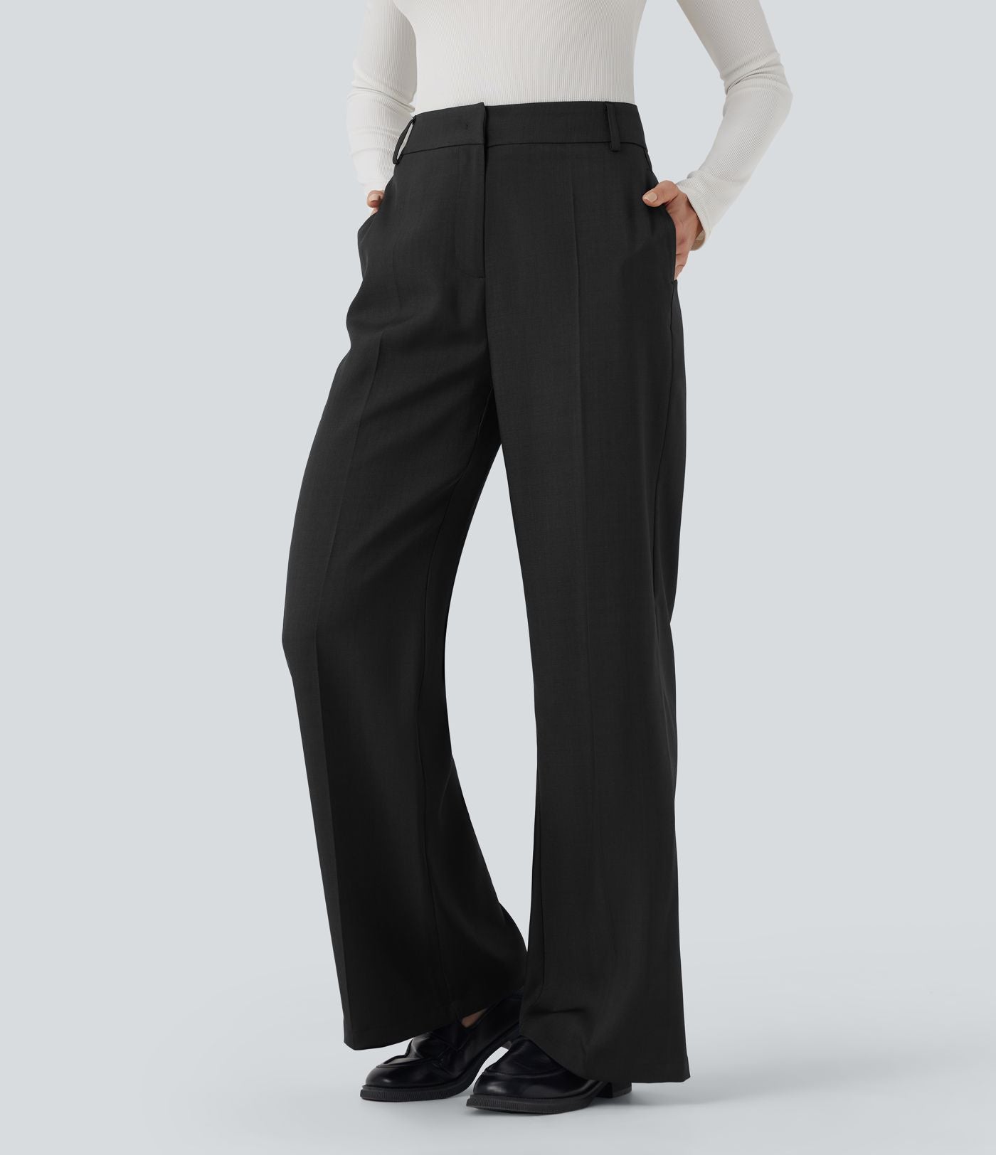 Pantalon tailleur bootcut taille haute avec poches