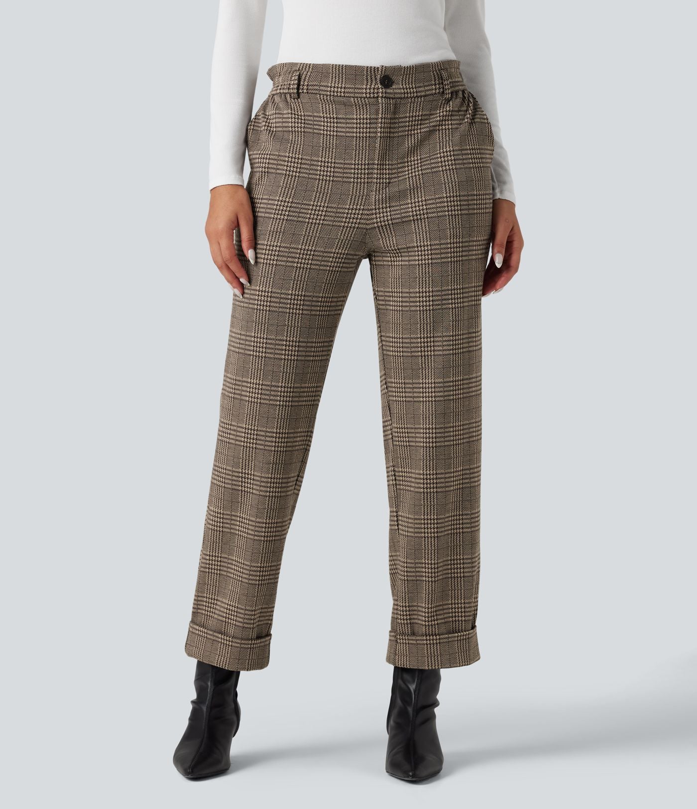 Pantalon tailleur Halara Flex™ pied-de-poule à carreaux coupe droite taille haute avec poches