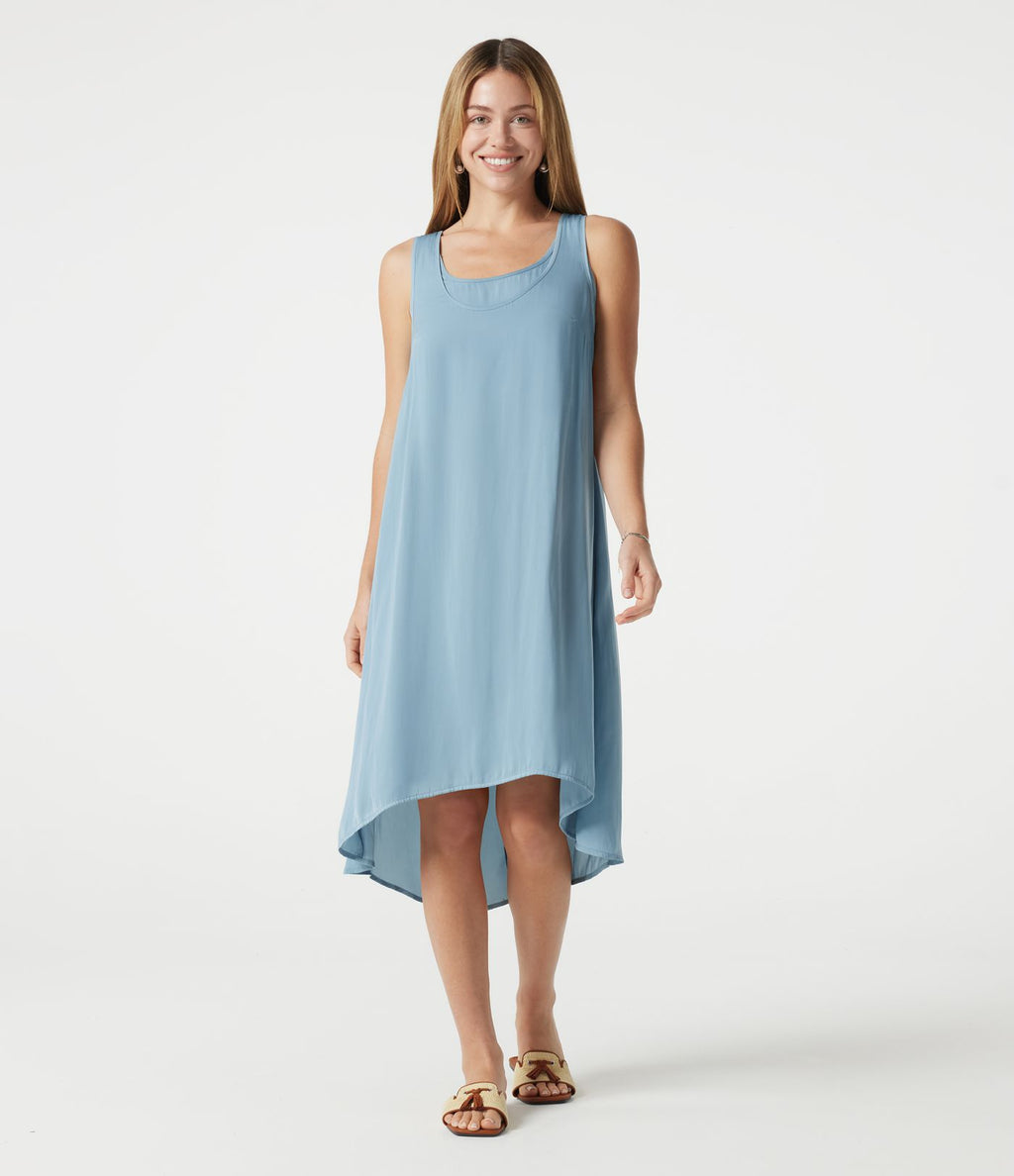 Robe fluide de vacances 2-en-1 col rond échancré sans manches asymétrique